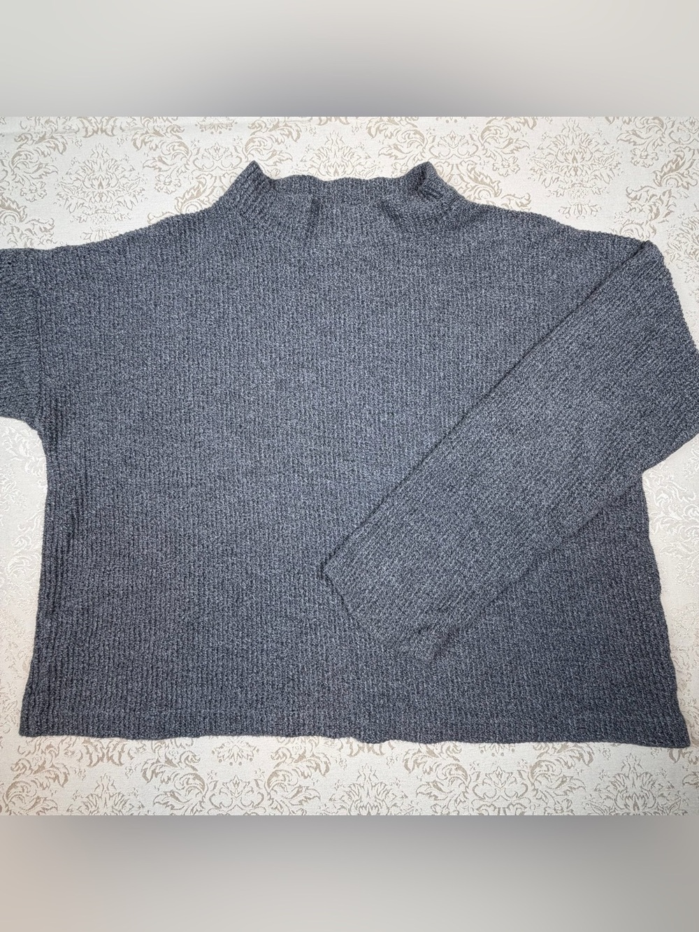 Madewell Charcoal Ribbed Turtleneck Cropped Sweater, Cotton, M